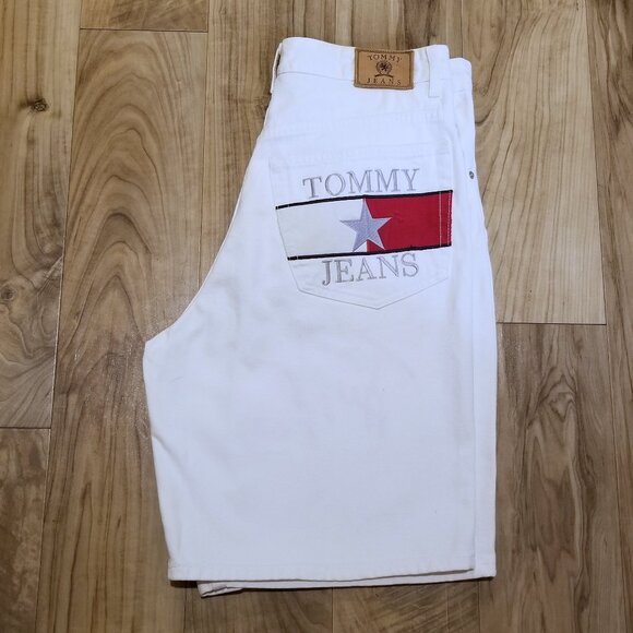 VTG Tommy Jeans Baggy Streetwear Big Flag Logo Denim Jean Shorts OG Y2K Skate 33 - Picture 5 of 15